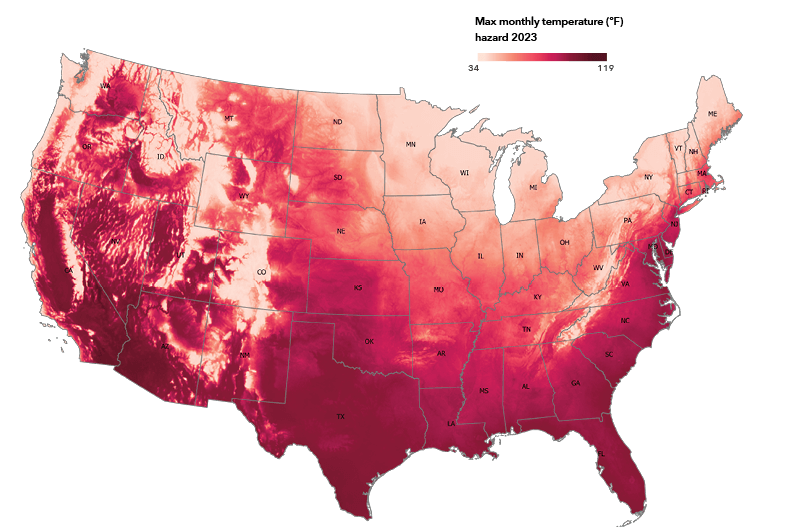 Max Monthly Temperature of Heat Hazard